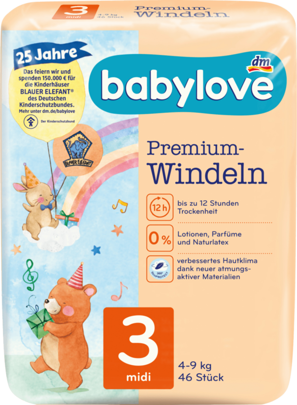 Babylove Luiers Premium Maat 3, Midi 4-9 kg, 46 Stuks