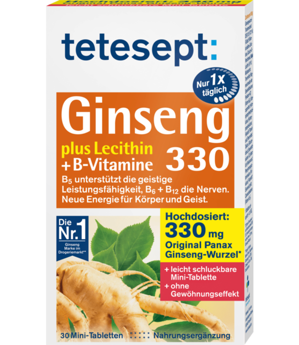 Tetesept Ginseng 330 Mini Tabletten + Vitamine B Tabletten, 30,st